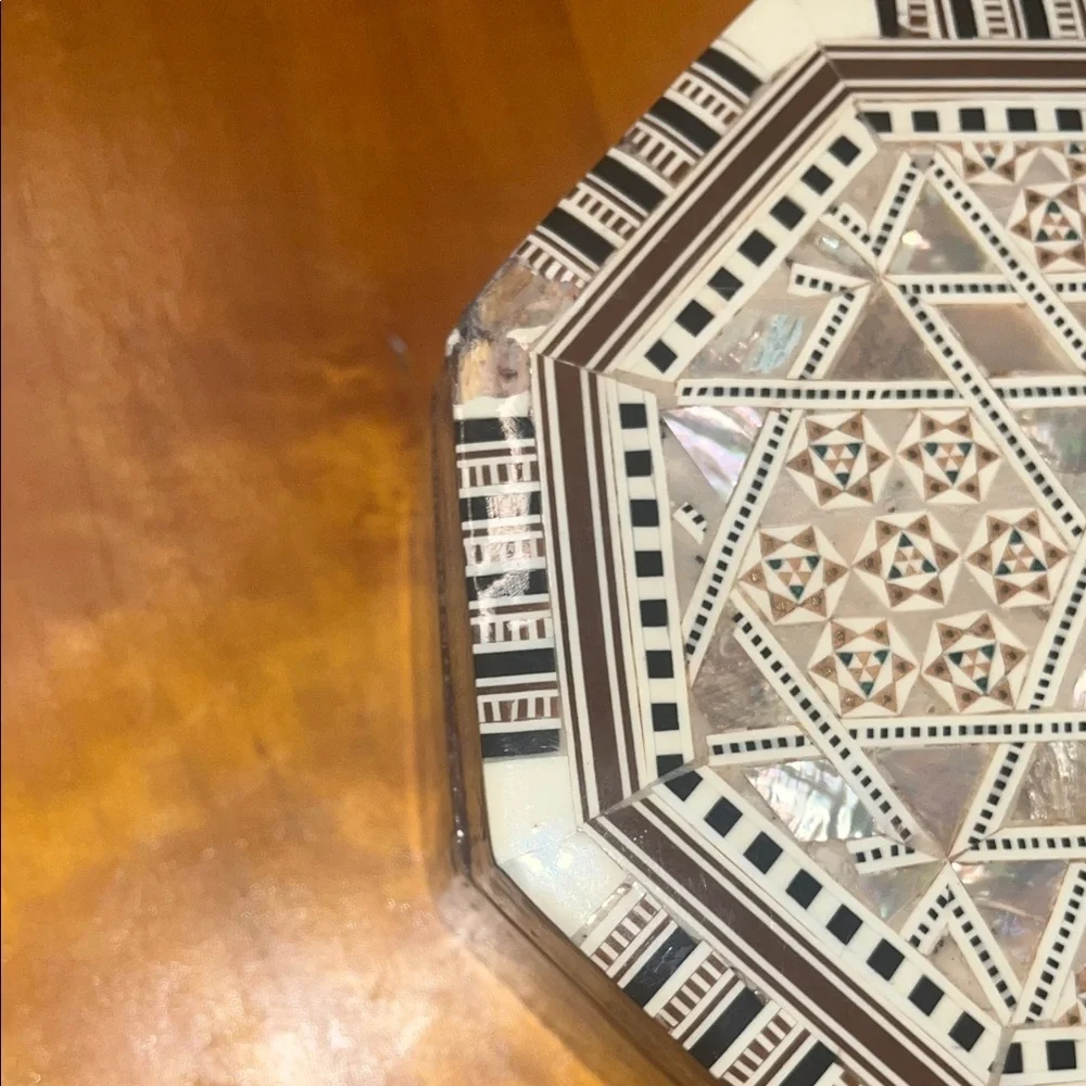 Middle Eastern/Moorish Decorative Box of Inlaid Woods and Mother-of-pearl